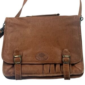 Papillon Leather Messenger Crossbody Bag Organizer Work Travel Brown 14.5x12